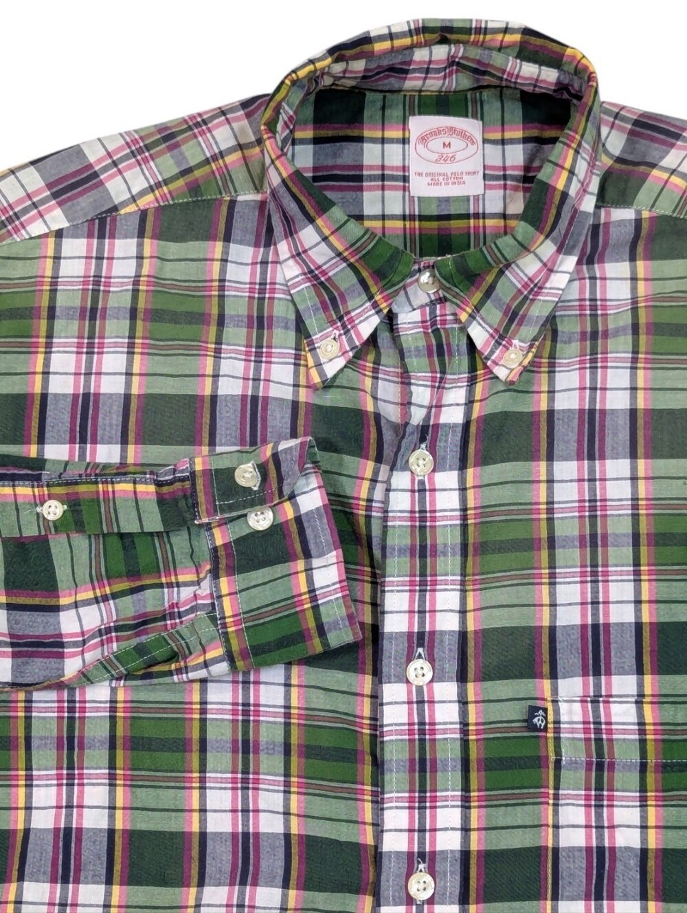 364 Brooks Brothers Green Plaid Long Sleeve Button-up Shirt Size Medium Office